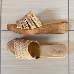 Soft Style Natural Woven Wedge Slides 7.5